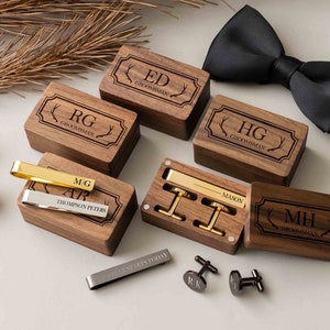 Groomsmen Cufflinks& Tie Clip Set | Engraved Cuff Links | Personalized Groom Gifts | Best Man Gift | Father of the Bride Gift | Gift for Men