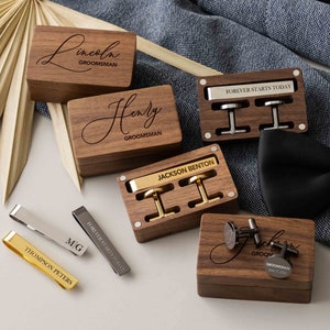 Personalized Cufflinks & Tie Clip Set | Groomsmen Gifts | Engraved Cuff Links | Valentines Day Gift for Him | Anniversary Gift for Husband