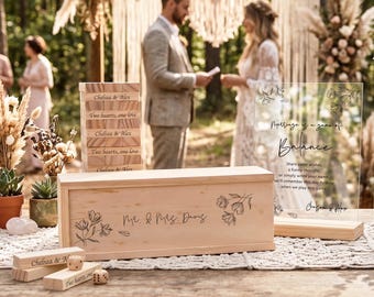 Libro de firmas alternativo para bodas, juego de libro de firmas personalizado con bloques de madera, decoración de boda personalizada, regalo de boda único