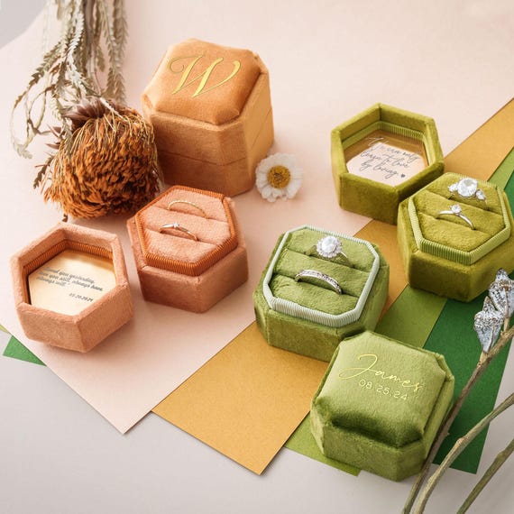 Personalized Velvet Ring Box, Monogram Ring Box, Ring Box for Wedding  Ceremony, Custom Ring Bearer, Engraved Wedding Vows, Double Slot