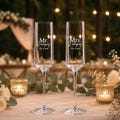 Personalized Glass Champagne Flutes: Engraved Mr and Mrs Wedding Toasting Set of 2 with Gift Box