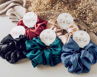 Bridesmaid Satin Scrunchies | Bridesmaid Gifts | Diamond Tag Hair Scrunchies | Bachelorette Party| Blue Bridesmaid | Silk Scrunchies