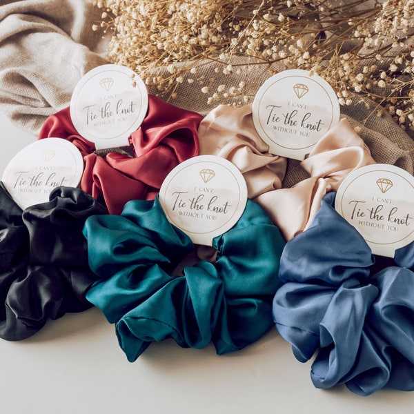 Bridesmaid Satin Scrunchies | Bridesmaid Gifts | Diamond Tag Hair Scrunchies | Bachelorette Party| Blue Bridesmaid | Silk Scrunchies