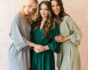 Bridesmaid Robes Rayon Cotton With Lace Trim | Bridal Party Robes | Personalized Bridesmaid Gifts | Bridal Shower Gift | Bridal Robes