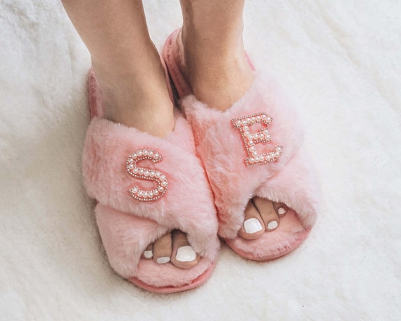Pink Fluffy Slippers for Women Gifts Gifts Bachelorette Party for Her Birthday Gift Best Friend Gift Fluffy Slippers for Bride M-Sage
