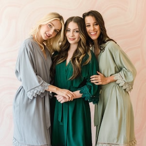 Bridesmaid Robes Rayon Cotton With Lace Trim | Bridal Party Robes | Personalized Bridesmaid Gifts | Bridal Shower Gift | Bridal Robes