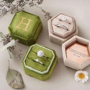 Personalized Velvet Ring Box, Monogram Ring Box, Wedding Engagement Ring Box, Custom Ring Bearer, Mrs. Ring Box, Engraved Wedding Vows&lt;W&gt;