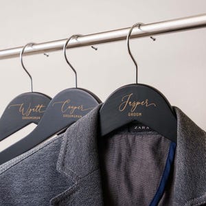 Groomsmen Custom Suit Hanger, Personalized Engraved Wooden Tuxedo Hangers Set image 7