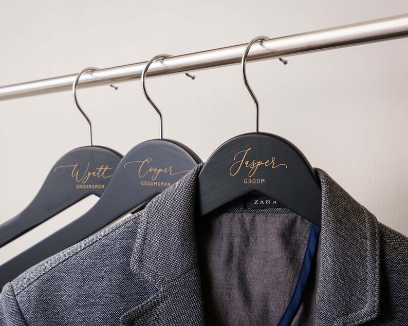 Groomsmen Custom Suit Hanger, Personalized Engraved Wooden Tuxedo Hangers Set image 7