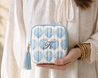 Estuche de viaje para joyas con nombre bordado, bolsita para joyas personalizada con estampado floral, regalos para damas de honor, bodas y Navidad para ella.