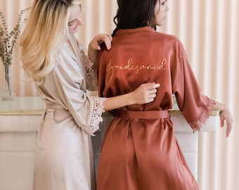 Lace Bridesmaid Robes, 18 Colors Bridal Party Robes, Bridesmaid Gifts, Lace Trim, Bridesmaid Proposal, Bridal Robe, Wedding Robe&lt;W&gt;