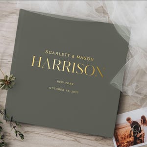 Gold Foil Wedding Guest Book, Custom Wedding Reception Book, Hardcover Rustic Wedding Signing Book, Personalized Wedding Photo Album
