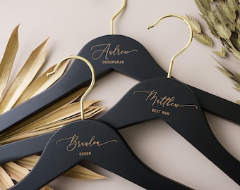 Groomsmen Gift Personalized Black Wooden Suit Hanger, Laser Engraved Name