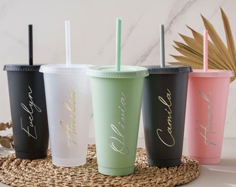 Tasses personnalisées pour fête d'anniversaire | Tasses personnalisées pour anniversaire | Gobelets en plastique dépoli | Gobelets cadeaux | Gobelet de demoiselle d'honneur pour mariage