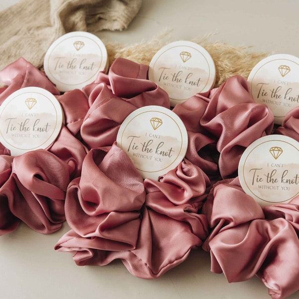 Bridesmaid Satin Scrunchies | Bridesmaid Gifts | Diamond Tag Hair Scrunchies | Bachelorette Party| Pink Bridesmaid | Silk Scrunchies