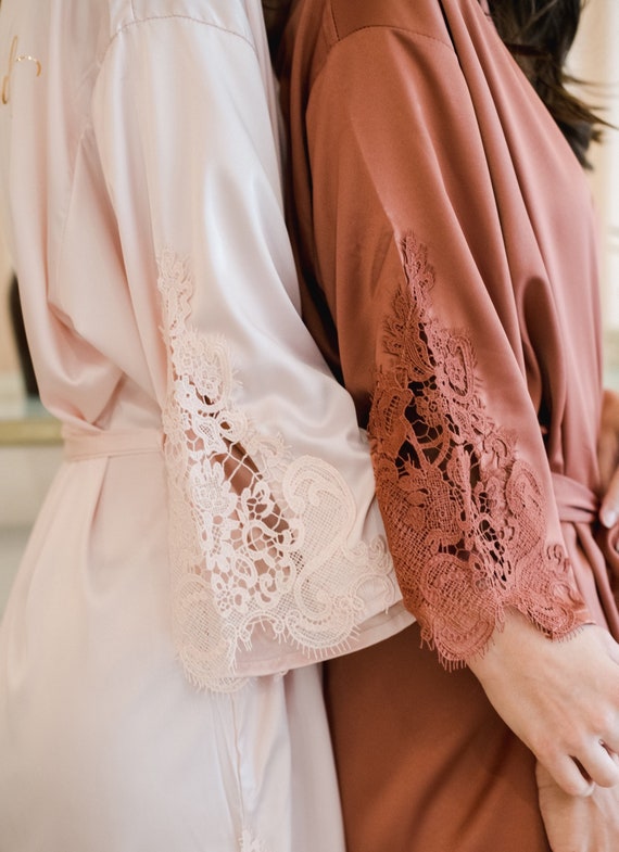 Bridesmaid robes with lace trim hotsell