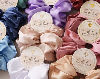 Bridesmaid Satin Scrunchies, Bridesmaid Gifts, Diamond Tag Hair Scrunchies, Bachelorette Party, Pink Bridesmaid, Silk Scrunchies