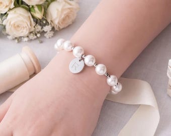 Toddler Flower Girl Bracelet, Personalized Beaded Wedding Jewelry
