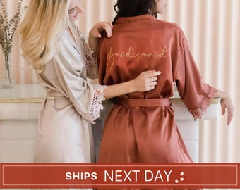 Lace Bridesmaid Robes, 18 Colors Bridal Party Robes, Personalized Bridesmaid Gift, Satin Getting Ready Robe, Bridesmaid Proposal, Wedding