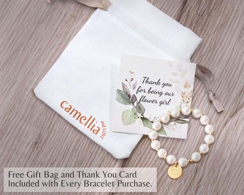 Pulsera de perlas sintéticas para niña de las flores, dije con inicial personalizada [R] imagen 4