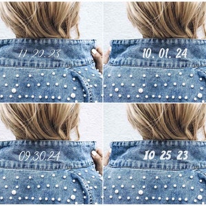 Mrs Pearl Denim Jacket Bride Jean Jacket Personalized Honeymoon Gift Engagement Gift for Bride to Be Wedding Party Jean Jacket zdjęcie 8
