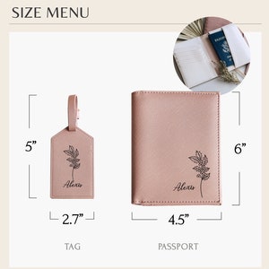 Birth Flower Passport Holder & Luggage Tag Personalized Leather Passport Cover Bridesmaid Gifts Birthday Gift for Women Travel Gift image 4