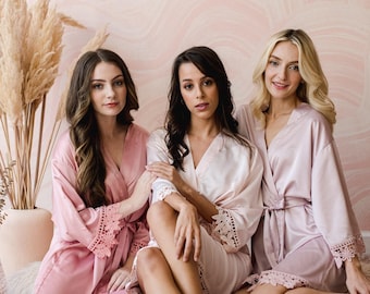 Lace Bridesmaid Robes, Bridal Party Robes, Bridesmaid Gifts, Lace Trim, Bridesmaid Proposal, Bachelorette Party, Wedding Robes