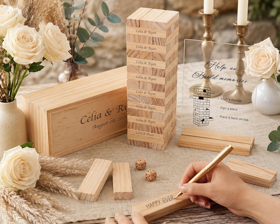 Wedding Guest Book Alternative, Personalized Wood Block Guestbook Set, Custom Wedding Decor, Unique Wedding Gift [N] [W]