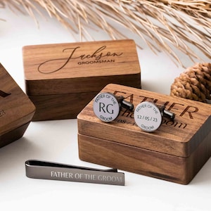 Personalized Cufflinks & Tie Clip Set Groomsmen Gifts Engraved Cuff Links Valentines Day Gift for Him Anniversary Gift for Husband image 6