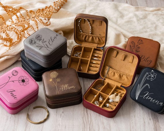Bags Boxes Personalised Jewellery Box With Name Birth Flower