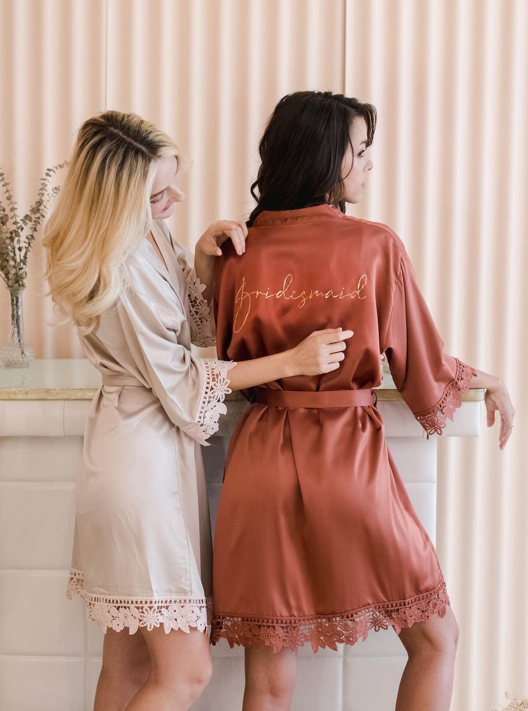 Lace Bridesmaid Robes Front + Back Monogram, 18 Colors Bridal Party ...