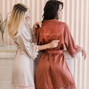 Lace Bridesmaid Robes Front + Back Monogram, 18 Colors Bridal Party Robes, Bridesmaid Gifts Proposal, Bridal Robe | Wedding Robe<W>
