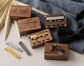 Personalized Cufflinks & Tie Clip Set | Groomsmen Gifts | Engraved Cuff Links | Christmas Gift for Him | Personalized Gift for Husband