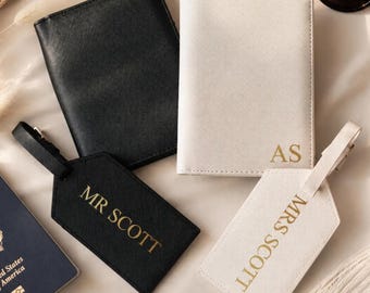 Couples Anniversary Gift: Customized Destination Wedding Passport Sleeve, Two Piece Set