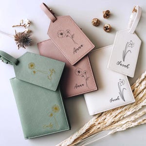 Gepersonaliseerde geboortebloem paspoorthoes, aangepaste paspoorthouder en bagagelabel, gepersonaliseerde cadeaus voor bestie, Moederdagcadeau voor moeder<2D>