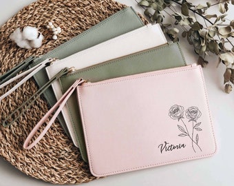 Personalized Clutch | Birth Flower Clutch | Custom Gift for Women | Makeup Bag for Her | Bridesmaid Gifts | Bridal Party Gifts