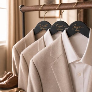 Groomsmen Custom Suit Hanger, Personalized Engraved Wooden Tuxedo Hangers Set image 9