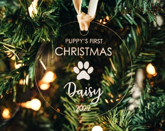 Personalized Dog Acrylic Ornament, First Christmas Acrylic Name Ornament, Customized Puppy Ornament, Pet Holiday Ornament