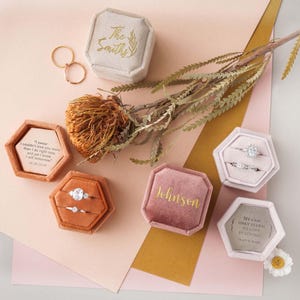 Personalized Velvet Ring Box, Monogram Ring Box, Ring Box for Wedding Ceremony, Custom Ring Bearer, Engraved Wedding Vows, Double Slot &lt;W&gt;
