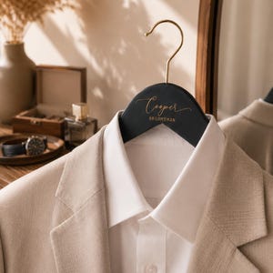 Groomsmen Custom Suit Hanger, Personalized Engraved Wooden Tuxedo Hangers Set image 6