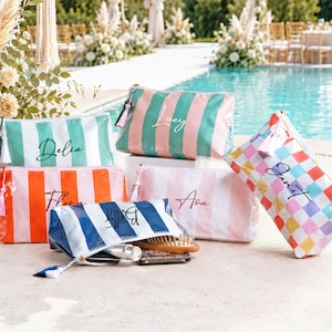 Poolside Travel Makeup Bag: Striped Clear Waterproof Zipper Cube [N]