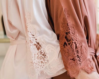 Classy Lace Bridesmaid Robes | Lace Trim | Bridesmaid Proposal | Wedding Party Gifts | Custom Robes | Bachelorette Party | Bridal Robes&lt;N&gt;