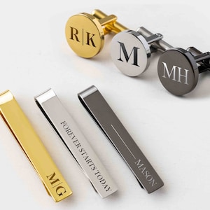 personalized cufflinks and tie clip set