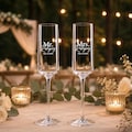 Personalized Glass Champagne Flutes: Engraved Mr and Mrs Wedding Toasting Set of 2 with Gift Box [N] [W]