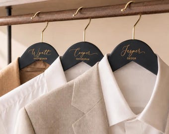 Groomsmen Custom Suit Hanger, Personalized Engraved Wooden Tuxedo Hangers Set