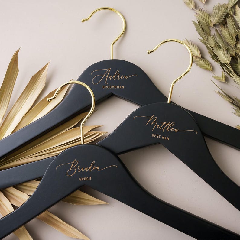 Groomsmen Custom Suit Hanger, Personalized Engraved Wooden Tuxedo Hangers Set image 8
