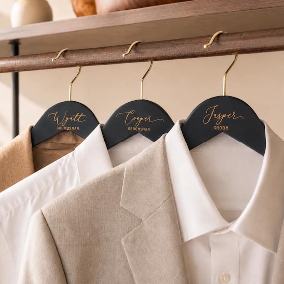Groomsmen Custom Suit Hanger, Personalized Engraved Wooden Tuxedo Hangers Set