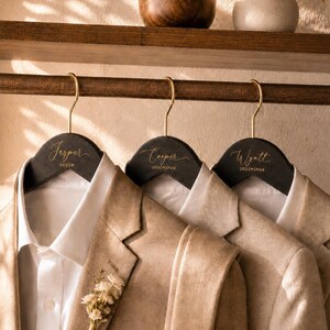 Groomsmen Custom Suit Hanger, Personalized Engraved Wooden Tuxedo Hangers Set image 5