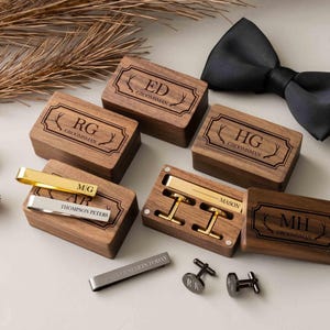Groomsmen Cufflinks& Tie Clip Set | Engraved Cuff Links | Personalized Groom Gifts | Best Man Gift | Father of the Bride Gift | Gift for Men