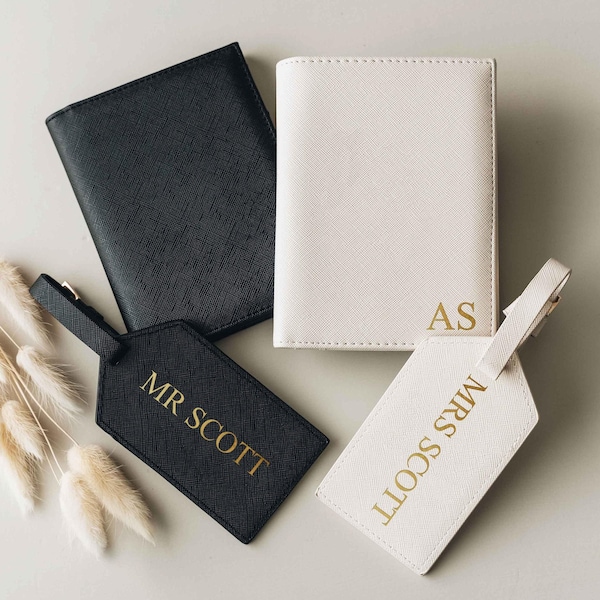 Custom Bridal Party Gifts,Mr & Mrs Passport Holder,Luggage Tag for Couple, Personalized Passport Cover, Valentine's Day Gift <D>